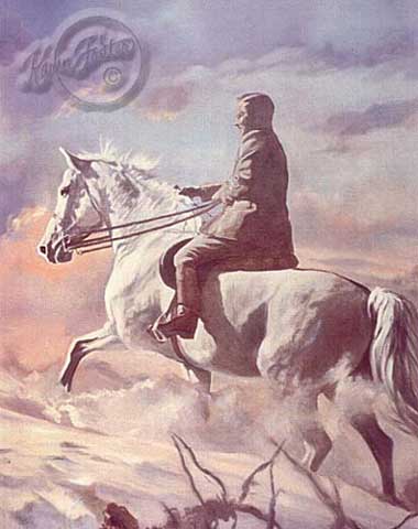 Dick Collins on his horse on the dunes.