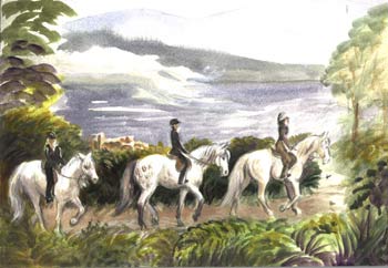Riding Indigenous Scottish Ponies above Loch Ness, Scotland.